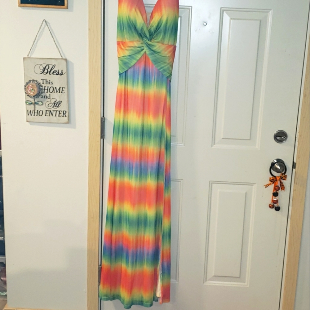 Neon colored mesh maxi dress